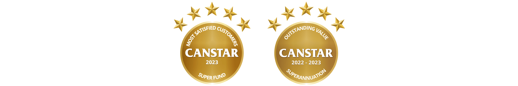 Logo of Canstar Most Satisfied Customers – Super Fund 2023 and Outstanding Value Award – Superannuation 2023