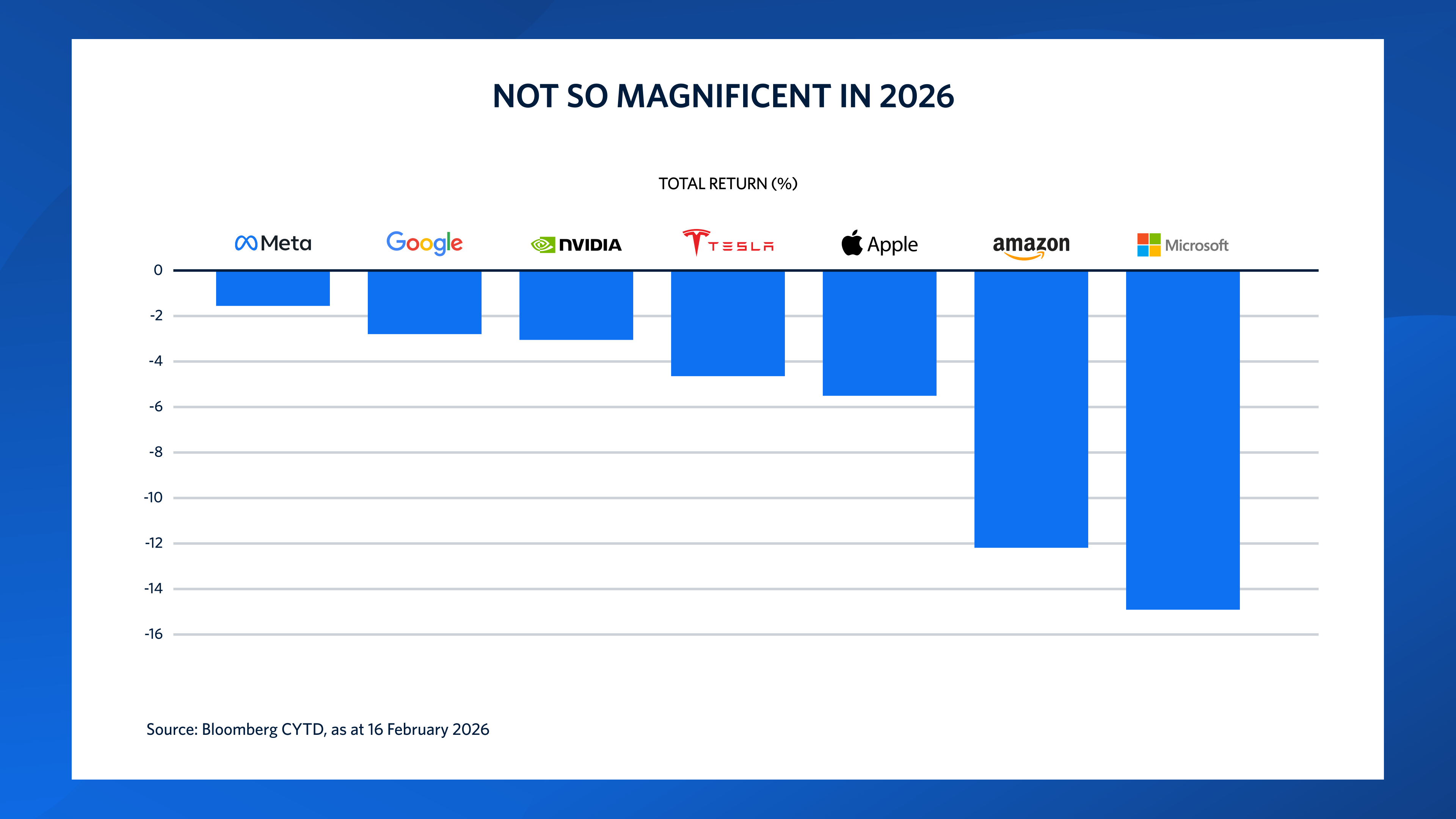 A chart showing that the total percentage returns of the 'Magnificent Seven' technology companies.