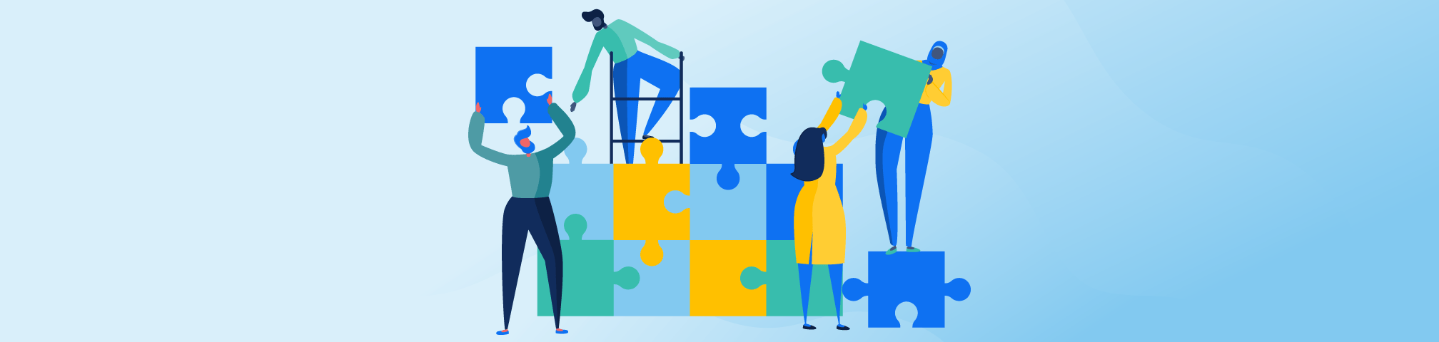 Illustration of people putting together a jigsaw