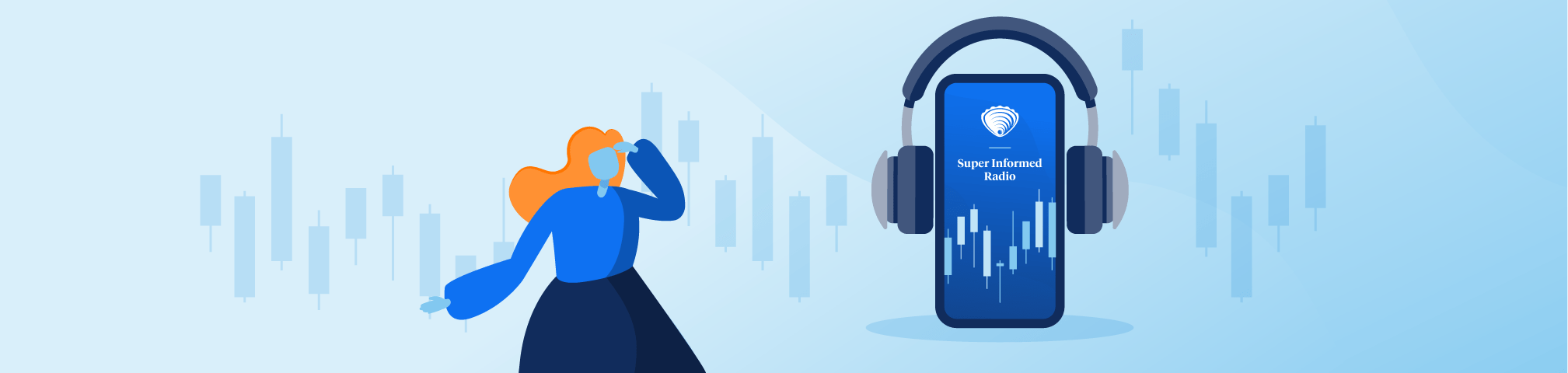 Illustration of person listening to podcast